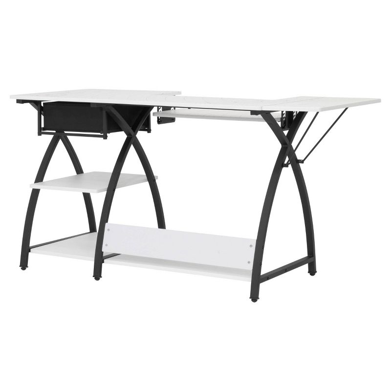 Comet Hobby/Office/Sewing Desk with Fold Down Top, Height Adjustable Platform, Bottom Storage Shelf and Drawer Black/White - Sew Ready, 4 of 26