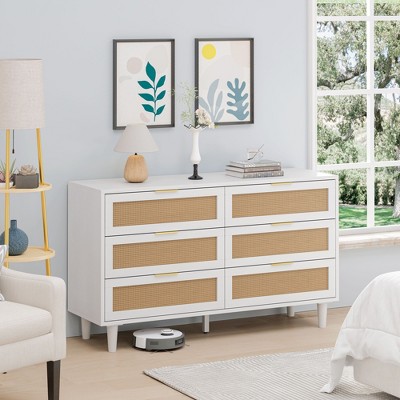 6-Drawers Rattan Storage Cabinet Rattan Drawer,for Bedroom,Living Room
