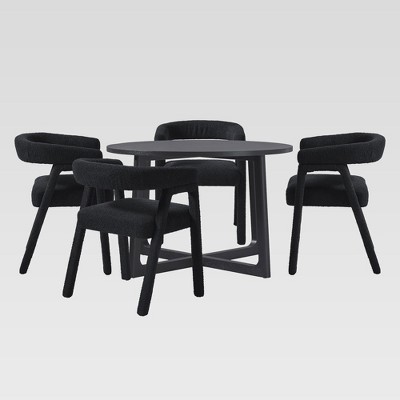 Saracina Home 5pc Round Dining Table Set with Fully Upholstered Solid Wood Chairs