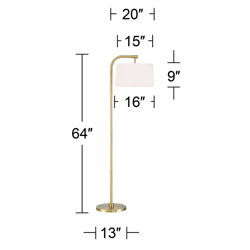 360 Lighting Modern Art Deco Arc Floor Lamp 64" Tall Warm Gold Metal White Fabric Drum Shade for Living Room Reading Family Bedroom Office House Home, 4 of 10