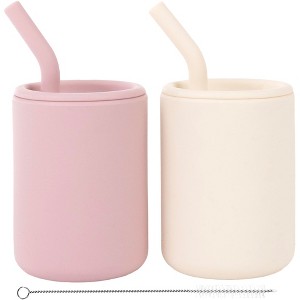 WeeSprout Silicone Baby Cups With Straws and Lids, 4 & 8 oz Options, Set of 2, Food Grade Toddler Training Container, Built In Straw Stoppers - 1 of 4