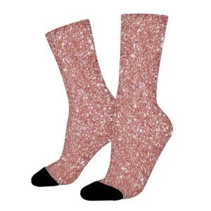 Rose Gold Pink Red Glitter Women Printed Crew Socks Funny Funky Socks Soft Polyester Novelty Gifts for Artists Men - 1 of 1
