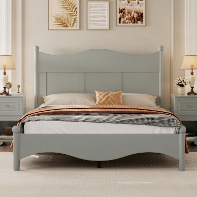 TiramisuBest Queen Size Elegant Design Wood Platform Bed Frame,Retro Style Platform Bed with Wooden Slat Support