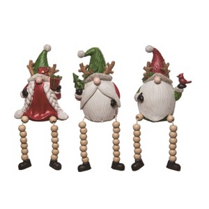 Transpac Christmas Resin Holiday Reindeer Hat Gnome Sitter Set of 3 Christmas Home Decorations - 1 of 2