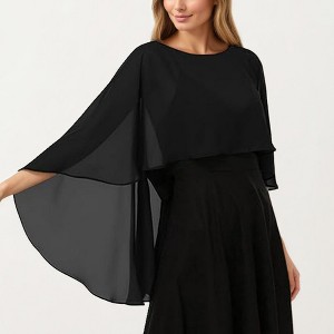 Anna-Kaci Women's Flowing Chiffon Capelet Top with Layered Draped Sleeves Soft Sheer Overlay and Elegant Silhouette 19in - 1 of 4