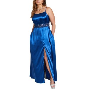 City Studio Womens Illusion Waist Applique Gown Dress, Blue, 18W - 1 of 1