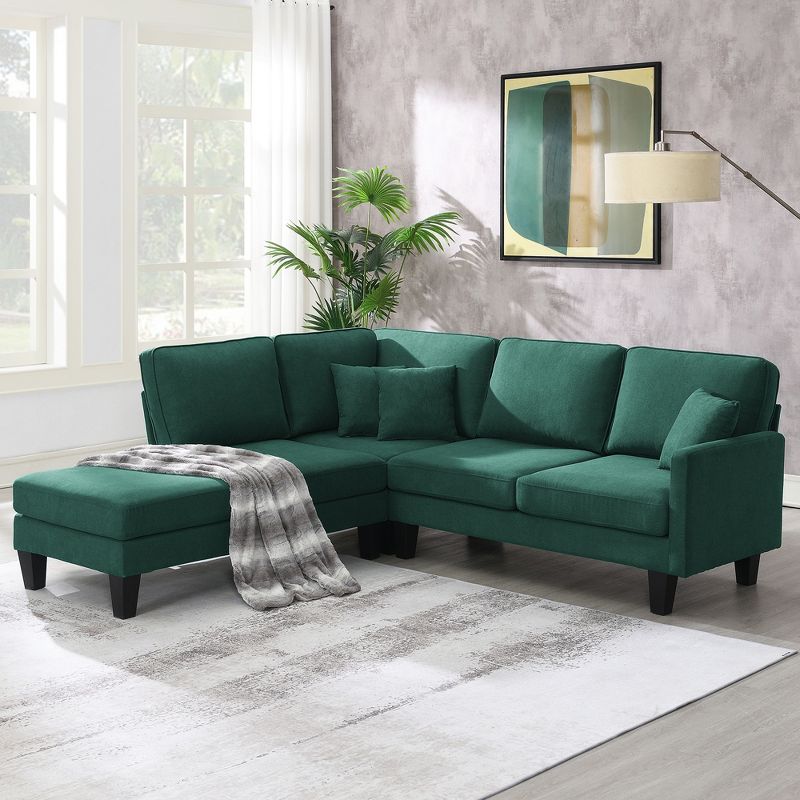 90" Terry Fabric Modern L Shaped Sectional Sofa, 5 Seater Sofa Set with Chaise Lounge and 3 Pillows - ModernLuxe, 1 of 13