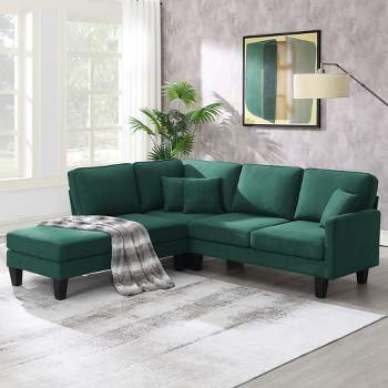 90" Terry Fabric Modern L Shaped Sectional Sofa, 5 Seater Sofa Set with Chaise Lounge and 3 Pillows - ModernLuxe