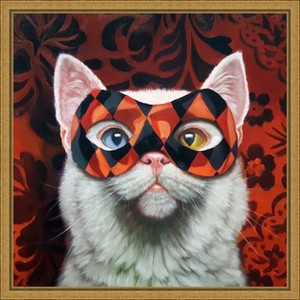 Amanti Art Enigma (Cat) by Lucia Heffernan Canvas Wall Art Print Framed 16 x 16-in. - 1 of 4