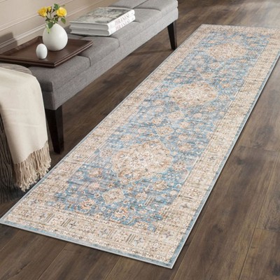 GAOMON Washable Rug Vintage Area Rug Medallion Distressed Carpet Soft Foldable Floral Print Thin Rug