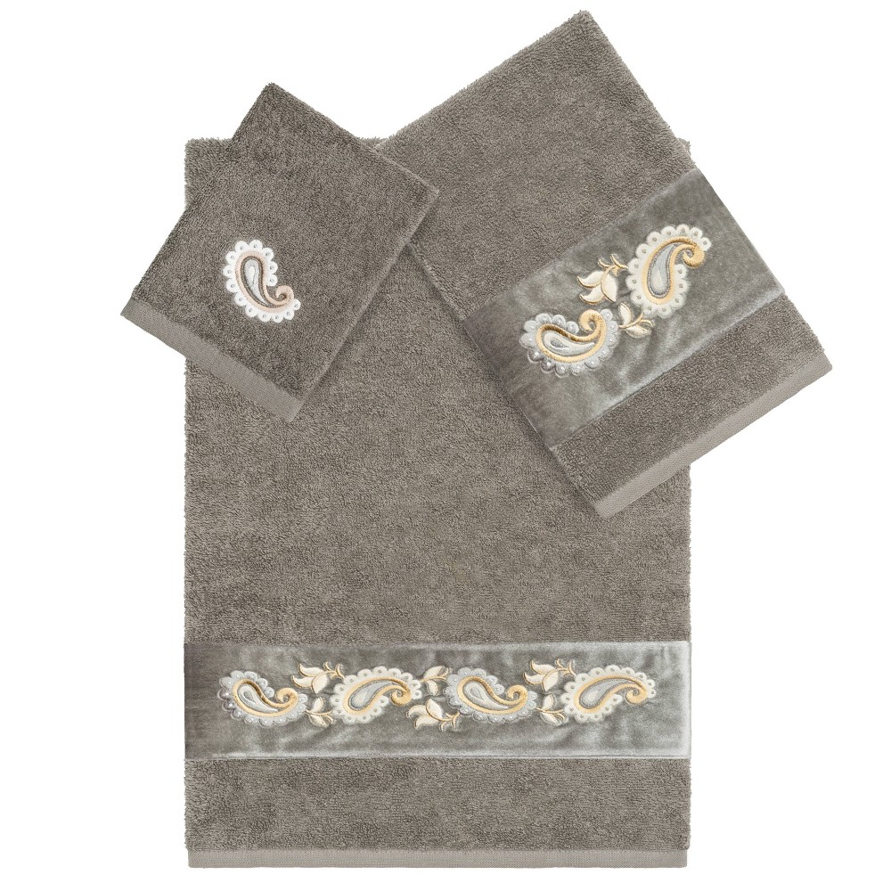 Photos - Towel 3pc Mackenzie Design Embellished Assorted Bath  Set Dark Gray - Linum