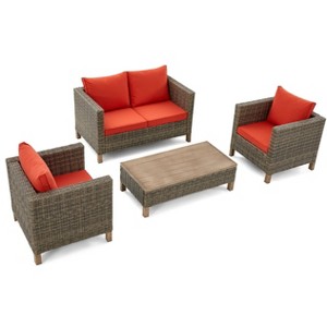 4 Piece Patio Conversation Sets with Cushions and Coffee Table Orange - 1 of 4