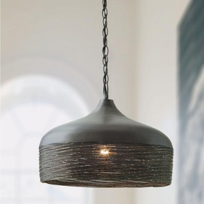 Starlit Sky Grey Iron Dome Pendant with Brass Detailing