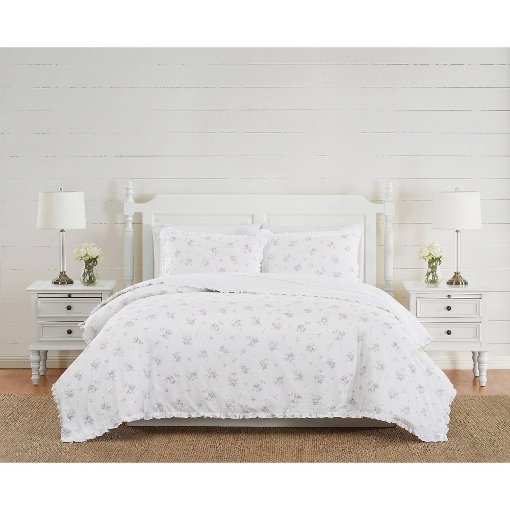 Photos - Bed Linen 3pc King Rosebury Duvet Cover & Sham Set White/Pink - The Farmhouse by Rac