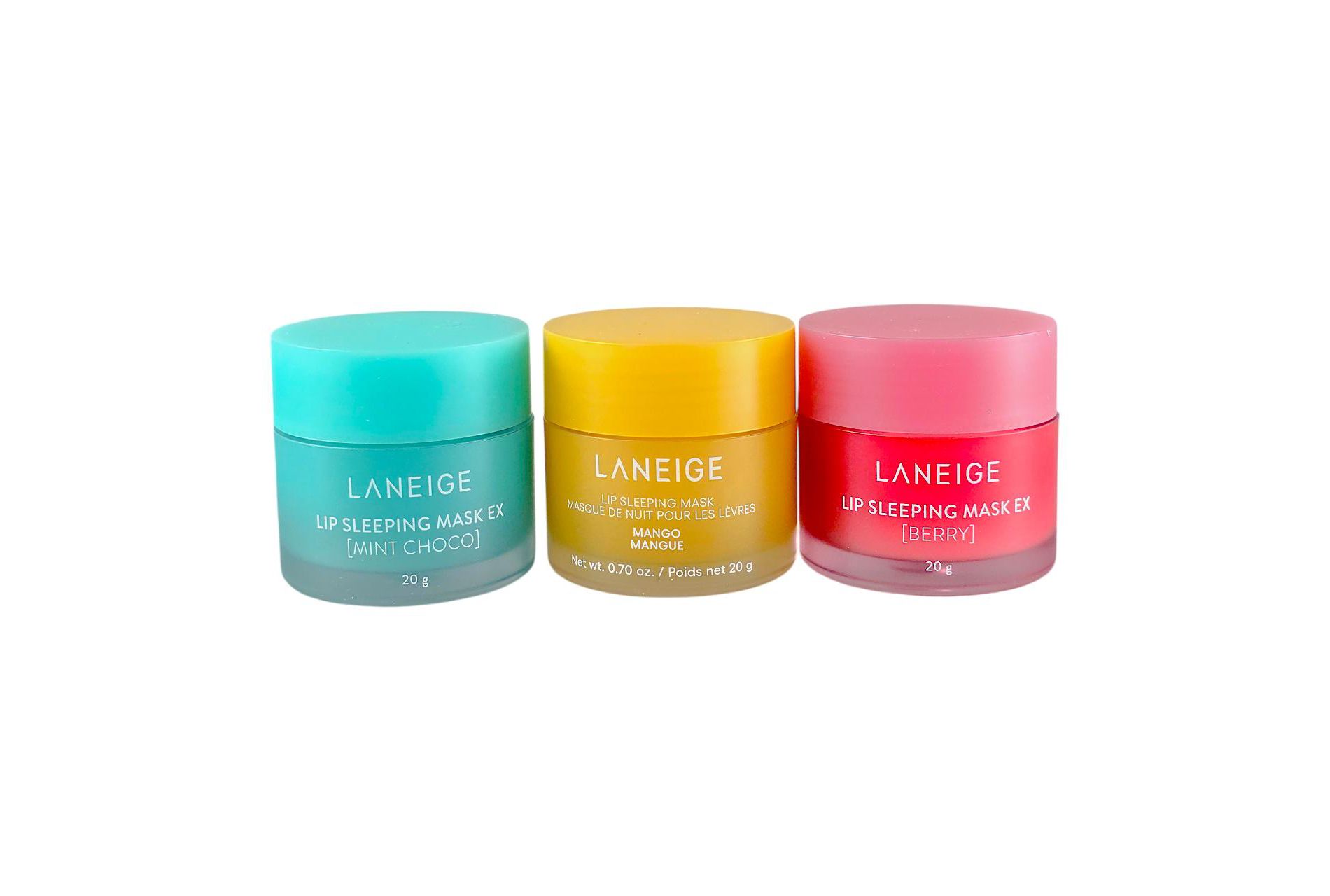 Laneige 3-pc TRIO Best-Sellers VARIETY PACK Lip Sleeping Mask EX (0.70 oz x 3) Berry, Mint Choco, Mango - Goodnight, chapped lips