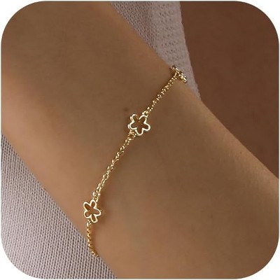 Bracelets for Women 14K Gold Silver Plated Ring Bracelet Hand Chain Dainty Evil Eye Heart Clover Daisy Cubic Zirconia