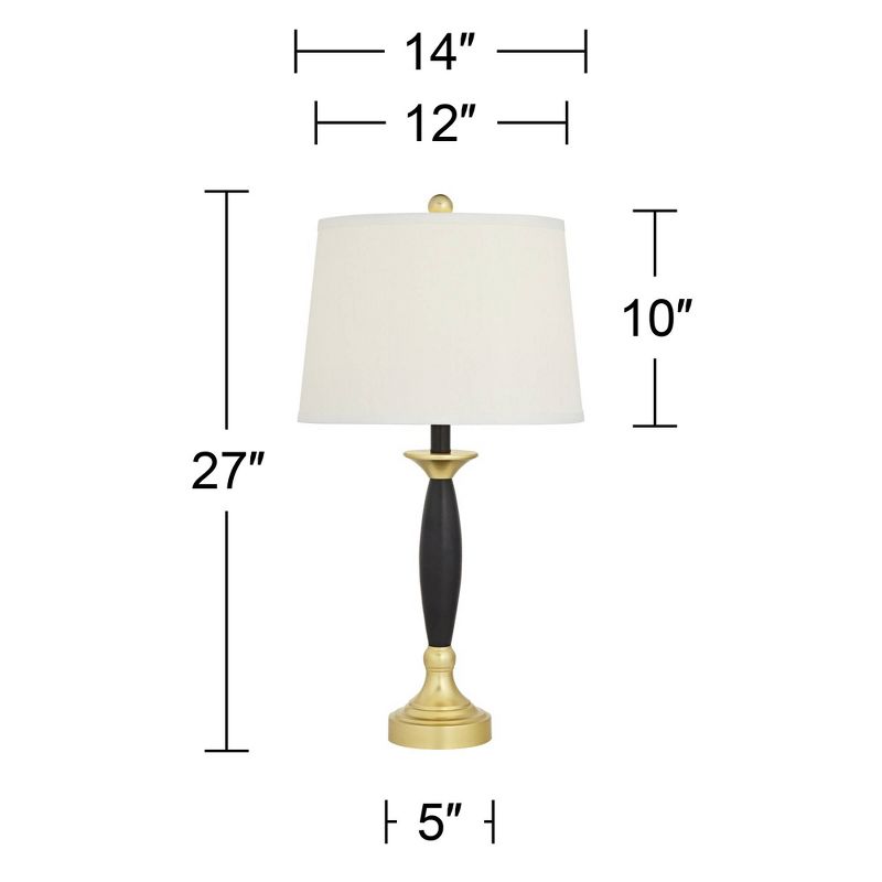 360 Lighting Kamila Traditional Table Lamps 27" Tall Set of 2 Gold Black with Dual USB Charging Ports White Drum Shade for Bedroom Bedside Family Desk, 4 of 10