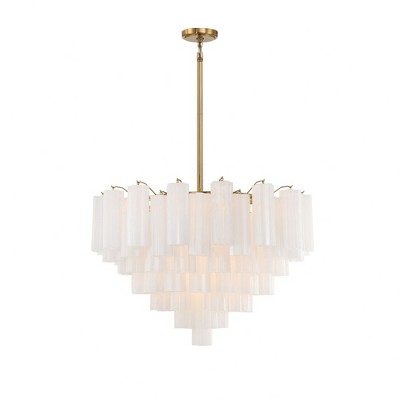 Aged Brass and White Tronchi Glass 16-Light Chandelier