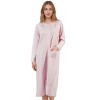 YafeMarte Women’s Long Sleeve Quilted Fleece Button-Front Nightgown with Embroidered Floral Design - 3 of 4