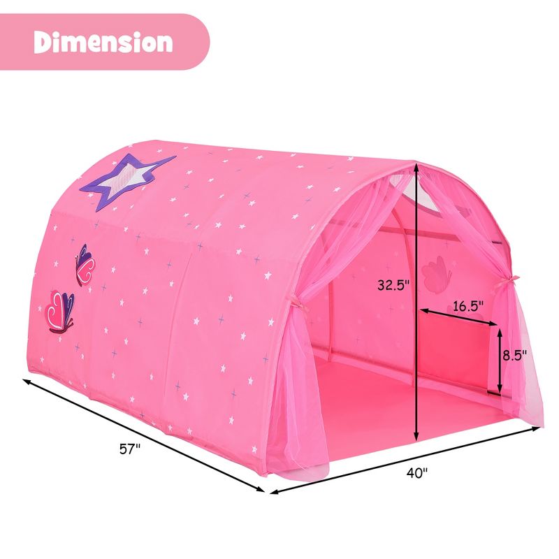 Costway Kids Bed Tent Play Tent Portable Playhouse Twin Sleeping w/Carry Bag Pink/Purple/Blue, 3 of 13