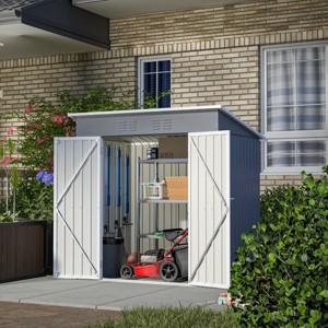 6x4 FT Metal Outdoor Storage Shed with Floor, All-Weather Small Garden Tool Shed for Backyard or Lawn – Cuddlewood - 1 of 4