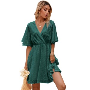 Women's Floral Dress Casual Short Sleeve Sundress Swing A Line Maxi Dresses - 1 of 4