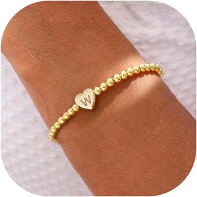 Beaded Bracelets for Women Dainty Heart Initial Bracelet Letter A-Z Charm Bracelet for Women Stretch