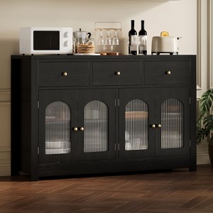 55'' Farmhouse Buffet Cabinet with Storage Large Wood  Narrow Kitchen Buffet Storage Cabinet Coffee Bar with 3 Drawers and 4 Doors - 1 of 4