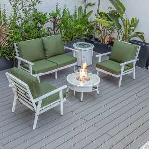 LeisureMod Walbrooke 4-Piece Modern White Patio Conversation Set – Square Fire Pit with Tank Holder & Sectional Seating for Outdoor Spaces - 1 of 4