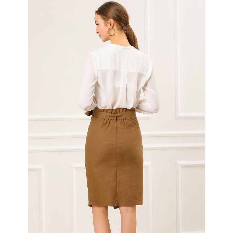Allegra K Women's Vintage Button Decor Belted Split Front Knee Length Pencil Skirt, 6 of 8