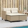 vidaXL Beige Poly Rattan Patio Sofa 2-Seater with Stools - Outdoor Lounge Furniture with Washable Cushions, UV-Resistant for Garden, Deck - 2 of 4
