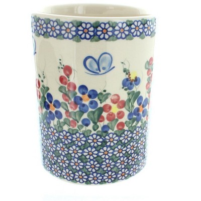 Blue Rose Polish Pottery Garden Butterfly Utensil Jar