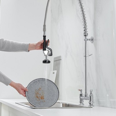 Polished Chrome Commercial Pull-Down Dual Handle Kitchen Faucet