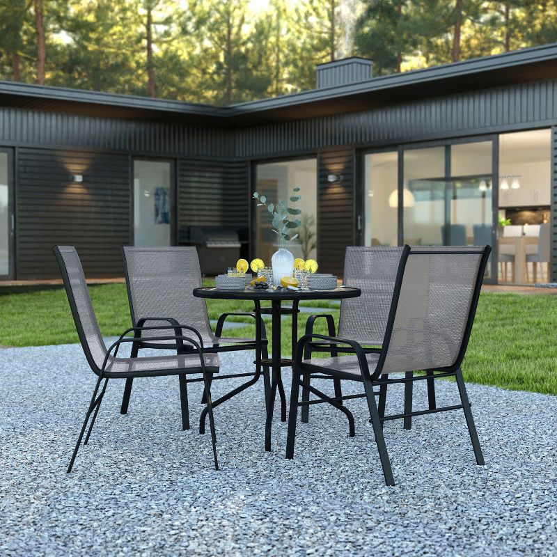 Flash Furniture 5 Piece Outdoor Patio Dining Set - Tempered Glass Patio Table, 4 Flex Comfort Stack Chairs, 3 of 12