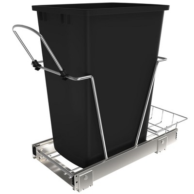 Rev-A-Shelf RV-12KD Series 35-Quart Kitchen Cabinet Pull-Out Waste Container with Rear Storage and Chrome-Plated Wire Bottom Mount