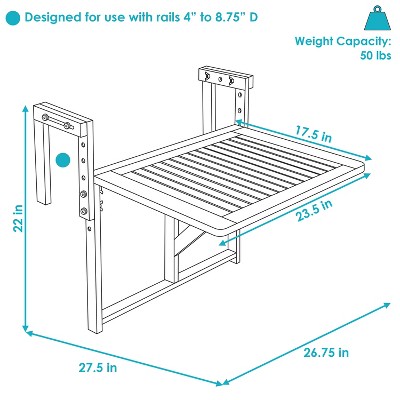 Sunnydaze Brown Meranti Wood Folding Balcony Table