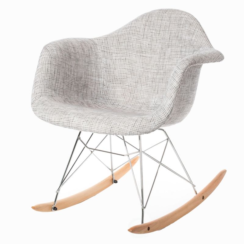 Fabulaxe Mid-Century Modern Style Fabric Rocking Chair RAR Shell Dining Arm Chair, Light Gray, 1 of 11
