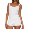 Clotth Women Sexy 2 Piece Pajama Set Sleeveless Lace Trim Crop Cami Top and Shorts Pj Set Y2K Knitted striped Sleepwear Lounge Outfits - 2 of 4