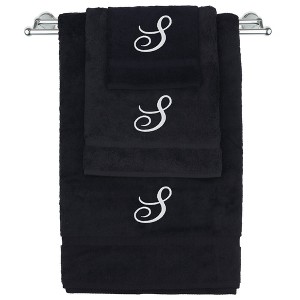 BC BARE COTTON Monogrammed Towel Set, Personalized Gift, Set of 3 - Black - White Script - 1 of 4