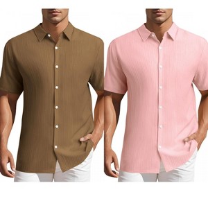 INSPIRE CHIC Men's Summer Point Collar Short Sleeves Button Down Linen Shirts 2 Packs - 1 of 4