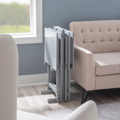 Modern Compass-Inspired Dark Gray Wood TV Tray Table Set