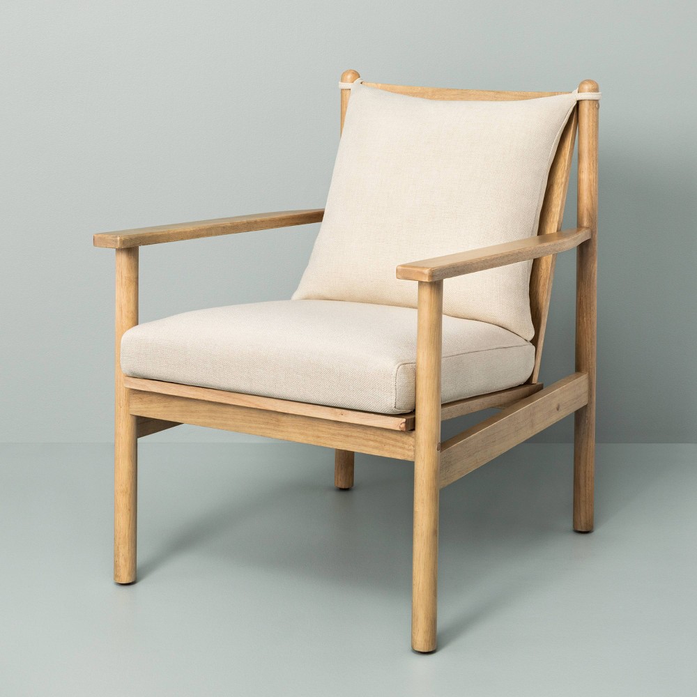 Slatted Wood Accent Chair with Cushions Cream/Natural - Hearth & Hand™ with Magnolia