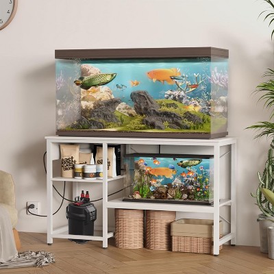 ELJGET 20/40/55 Gallon Fish Tank Stand with Power Outlet & LED Light, Metal Aquarium Stand with 3 Tier Adjustable Storage Shelves, 30.7"*13.8"