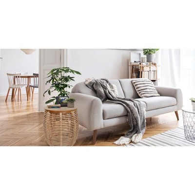 Honey Brown Round Rattan and Pine Wood End Table