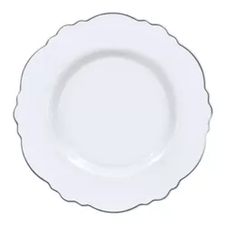 Smarty Had A Party 7.5" White with Silver Rim Round Blossom Disposable Plastic Appetizer/Salad Plates (120 Plates)