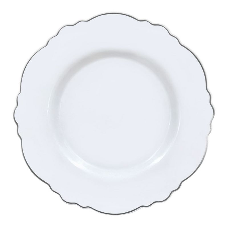 Smarty Had A Party 10.25" White with Silver Rim Round Blossom Disposable Plastic Dinner Plates (120 Plates), 1 of 3