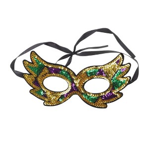 Unique Bargains Colorful Sequins Party Mask Purple Green Yellow 1Pc - 1 of 4