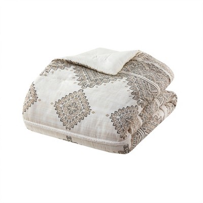 Ivory Microfiber Full Nordic Bedspread Set with Shearling