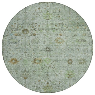 Artichoke Green And Gray Floral Washable Indoor Outdoor Area Rug