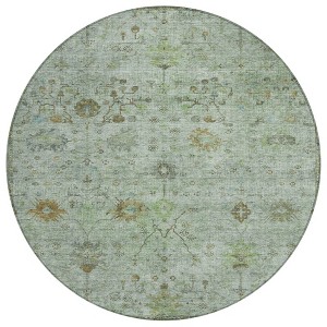 Artichoke Green And Gray Floral Washable Indoor Outdoor Area Rug - 1 of 4